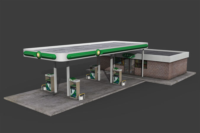 Gas Station Low-poly 3D model