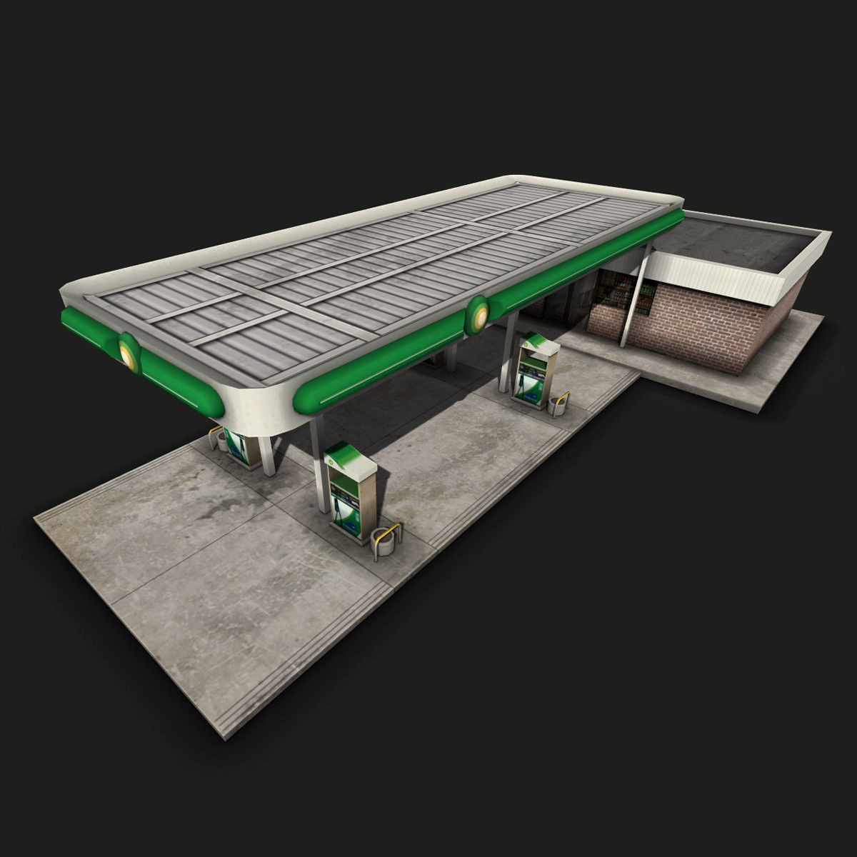 Gas Station Low-poly 3D model_1