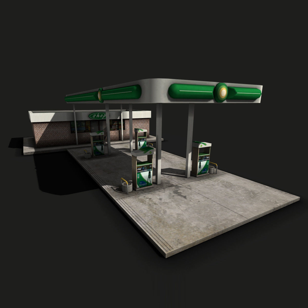 Gas Station Low-poly 3D model_5