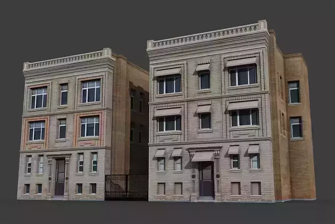 Two Downtown Buildings Low-poly 3D model
