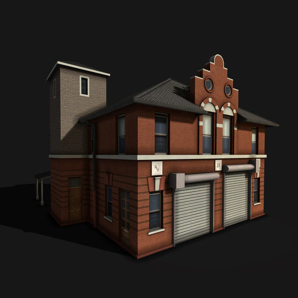 Fire Department Building Low-poly 3D model_1