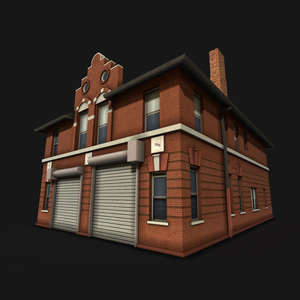 Fire Department Building Low-poly 3D model_6
