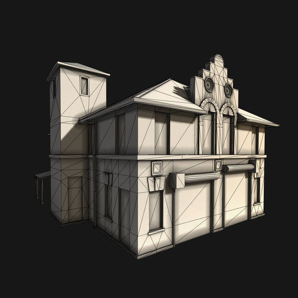 Fire Department Building Low-poly 3D model_2