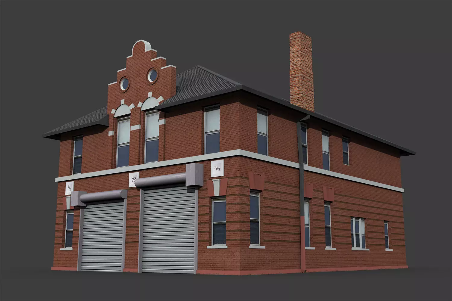 Fire Department Building Low-poly 3D model_0