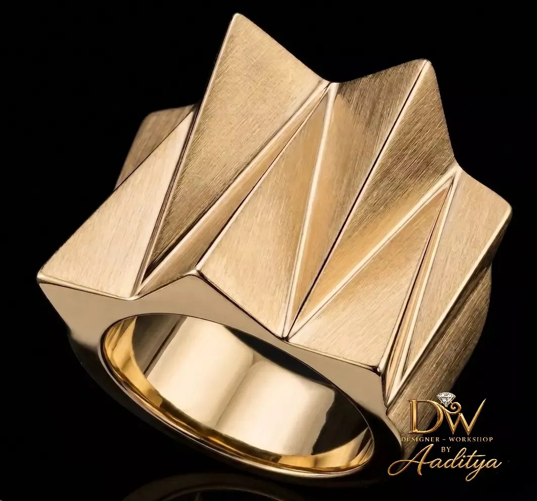 Geometric Faceted Gold Ring 3D print model