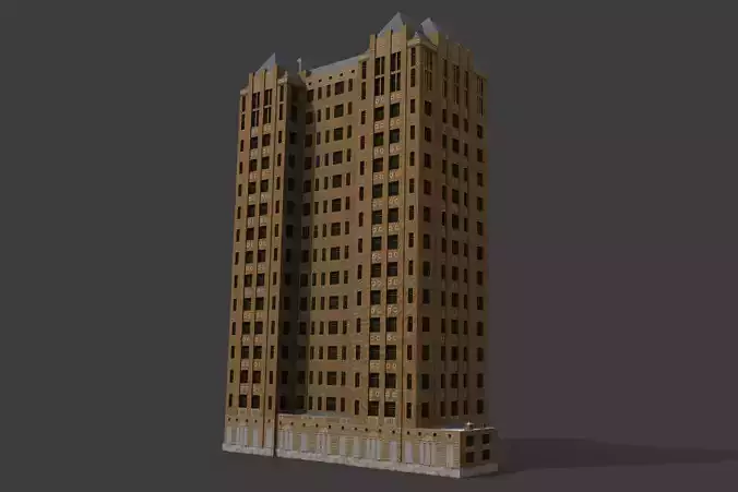 Detroit Abandoned Skyscraper Low-poly 3D model