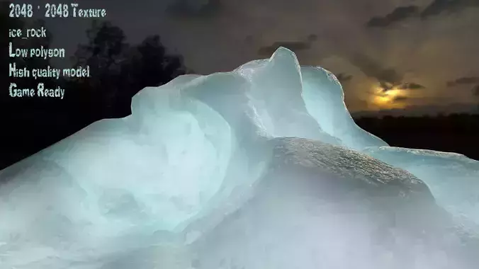 Ice mountain of with sun setting behind it