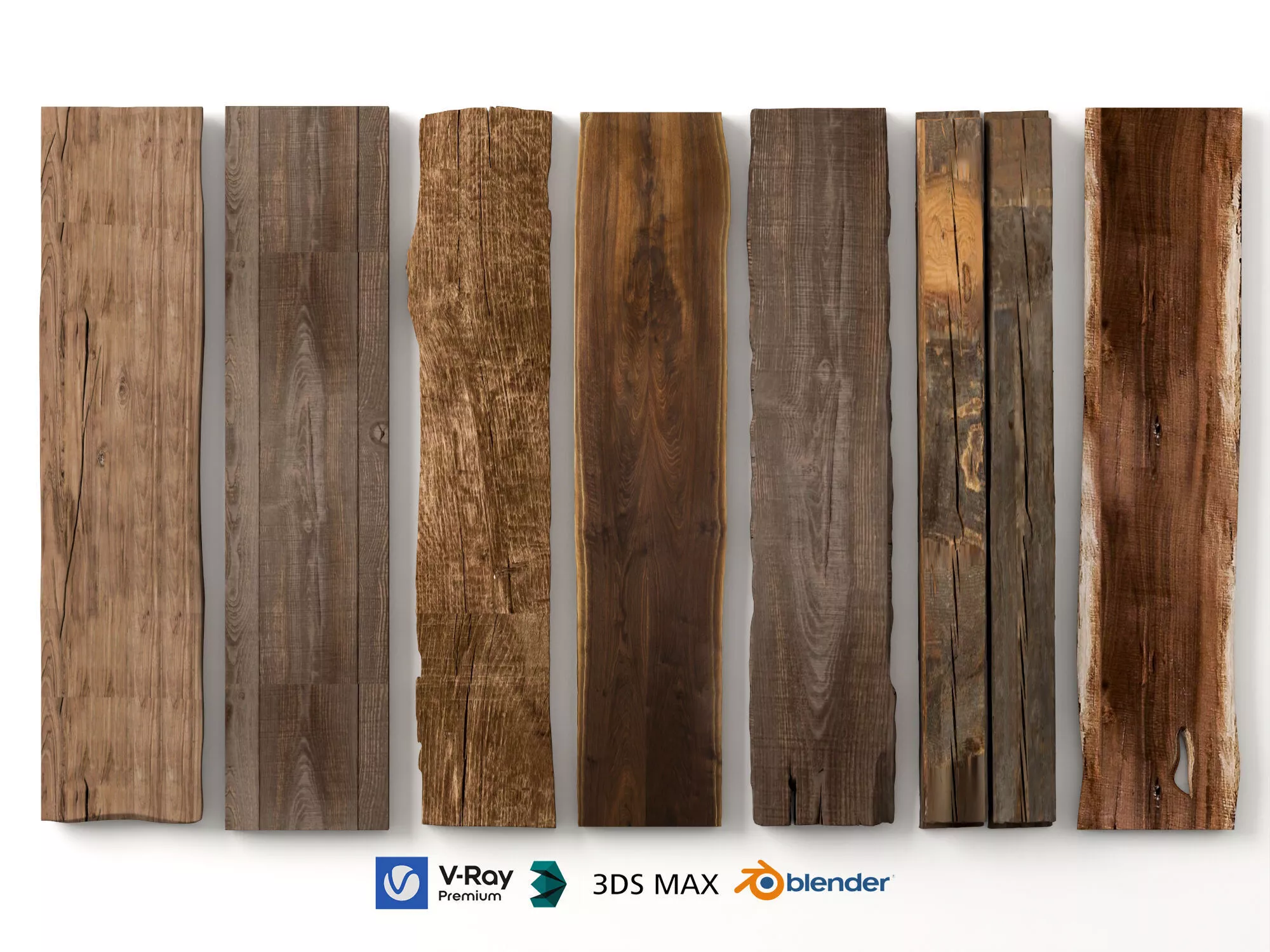Varied Reclaimed Wood Planks Collection 3D Model Low-poly 3D model