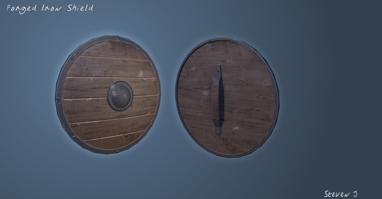 Iron and Oak Low Poly Shield  Low-poly 3D model_0