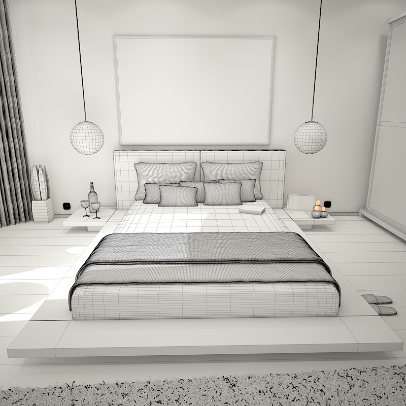 Bedroom modern with teal walls 3D model_8