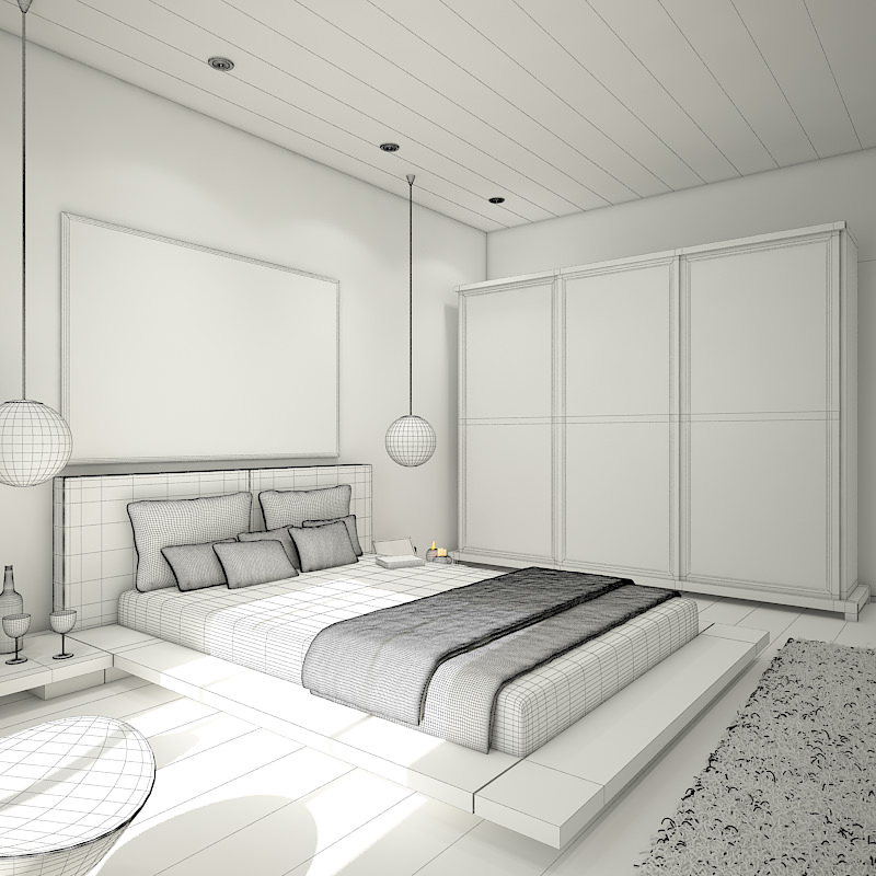 Bedroom modern with teal walls 3D model_10
