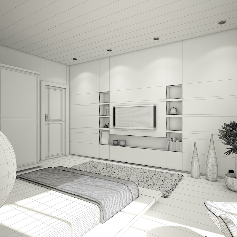 Bedroom modern with teal walls 3D model_12