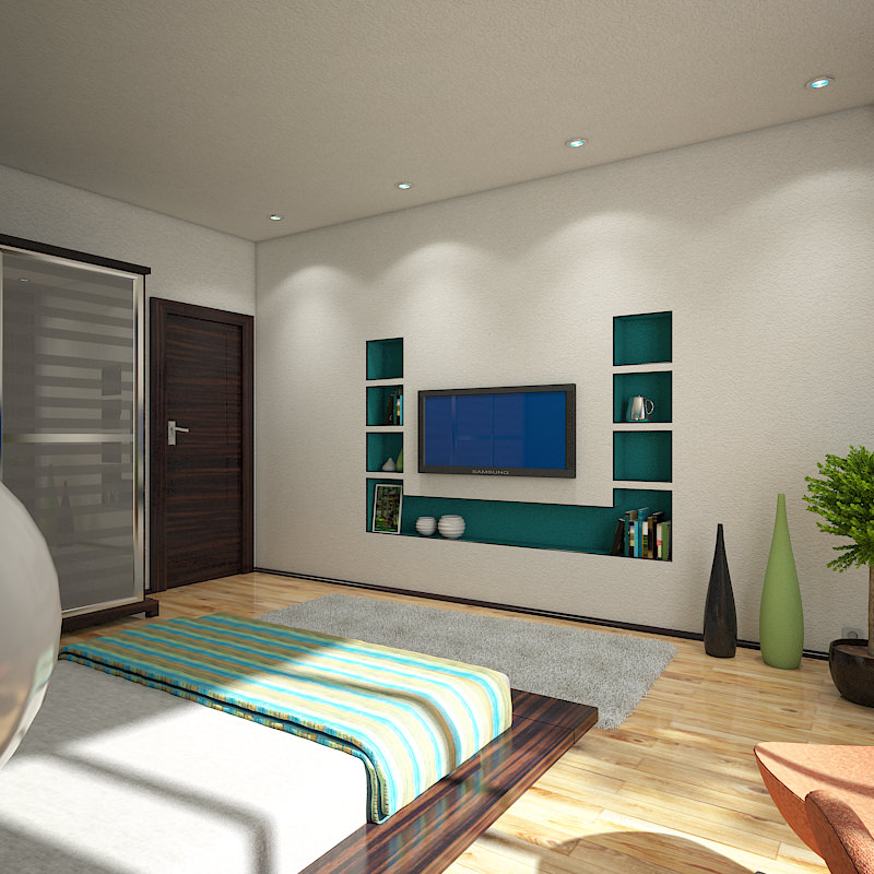 Bedroom modern with teal walls 3D model_4