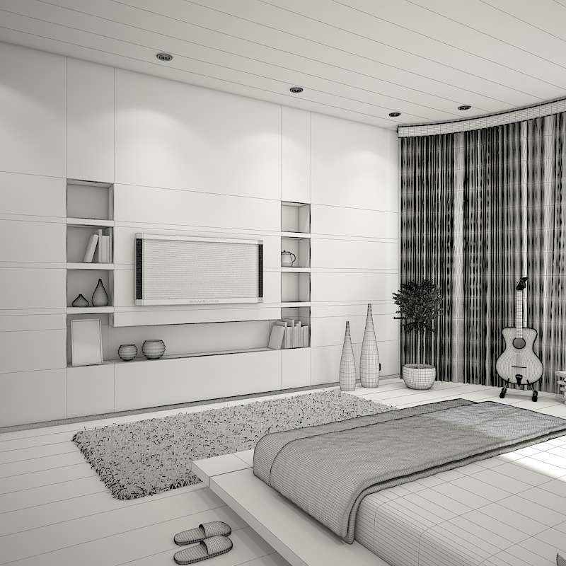 Bedroom modern with teal walls 3D model_11