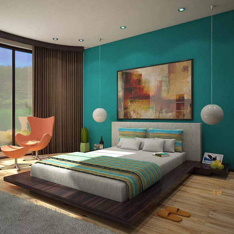 Bedroom modern with teal walls 3D model_0