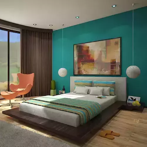 Bedroom modern with teal walls 3D model