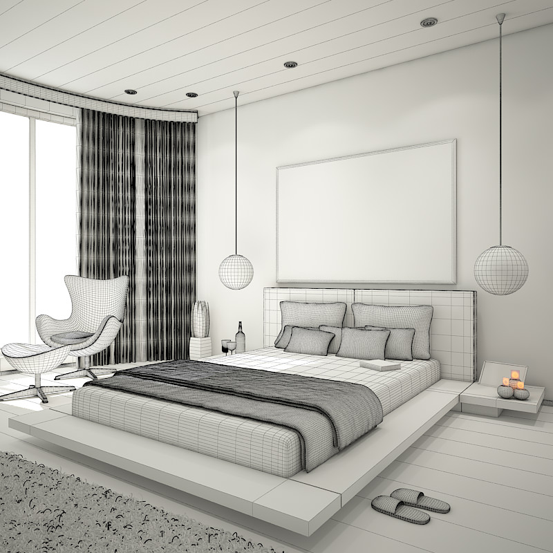Bedroom modern with teal walls 3D model_9