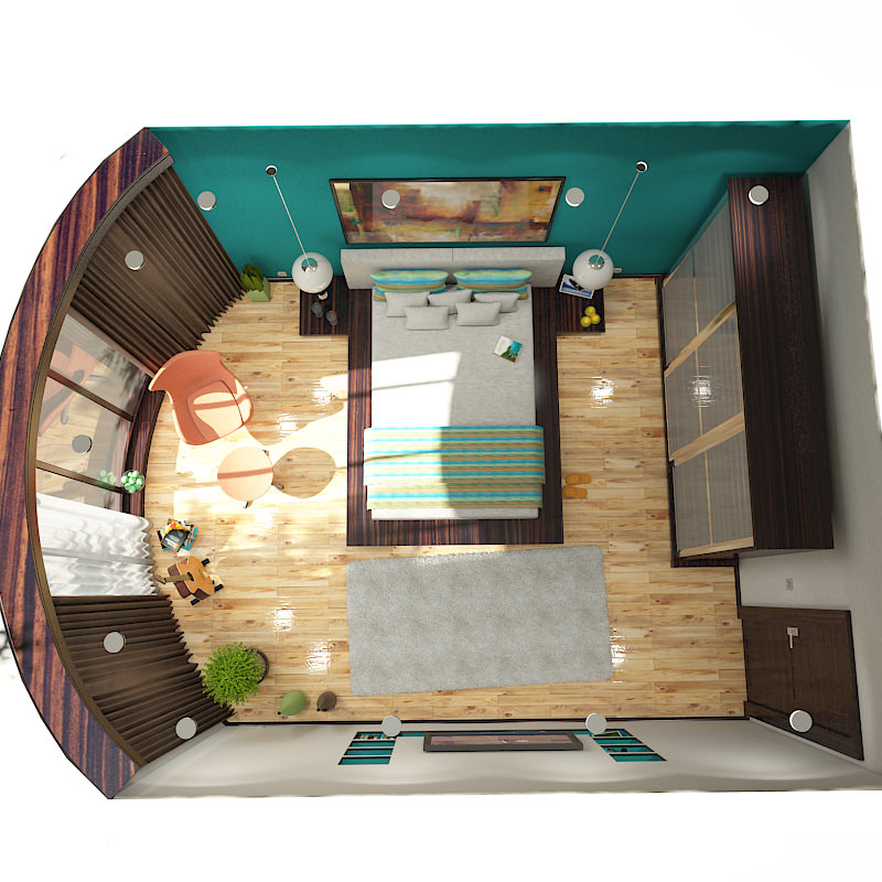 Bedroom modern with teal walls 3D model_6