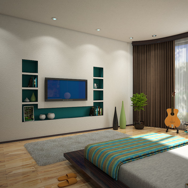 Bedroom modern with teal walls 3D model_2