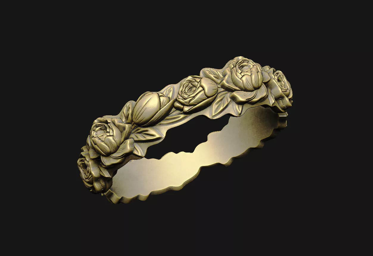 botanical-ring peony-pattern floral-relief eternity-band 3D print model