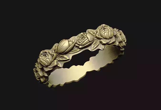 botanical-ring peony-pattern floral-relief eternity-band