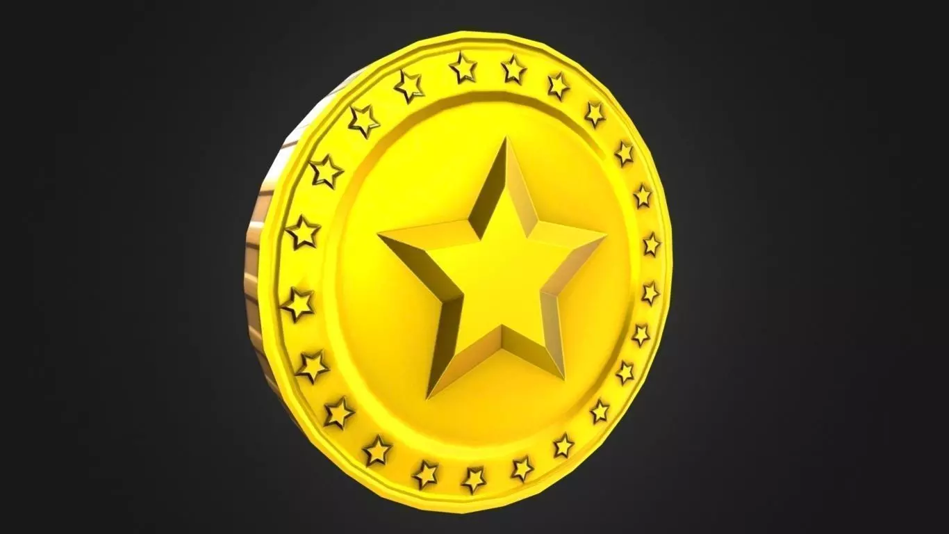Game-Ready SUPER STAR Gold Coin Asset Low-poly 3D model