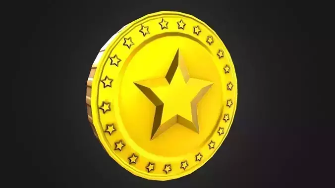 Game-Ready SUPER STAR Gold Coin Asset Low-poly 3D model