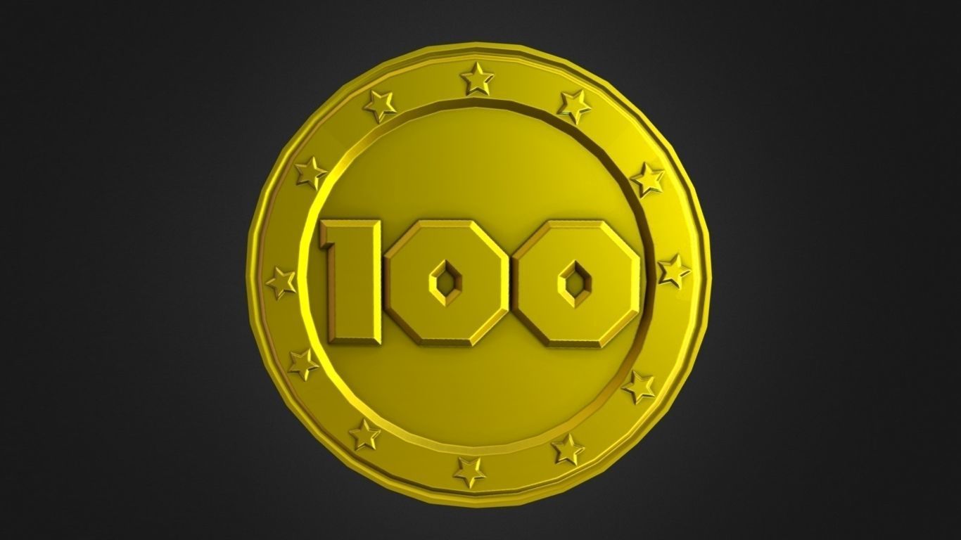 Game-Ready 100 Points Gold Coin Aseet Low-poly 3D model_1