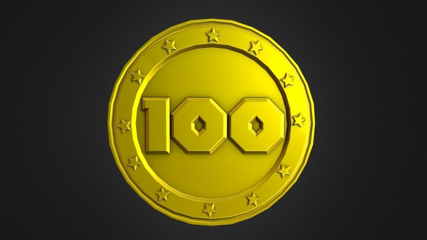 Game-Ready 100 Points Gold Coin Aseet Low-poly 3D model_11