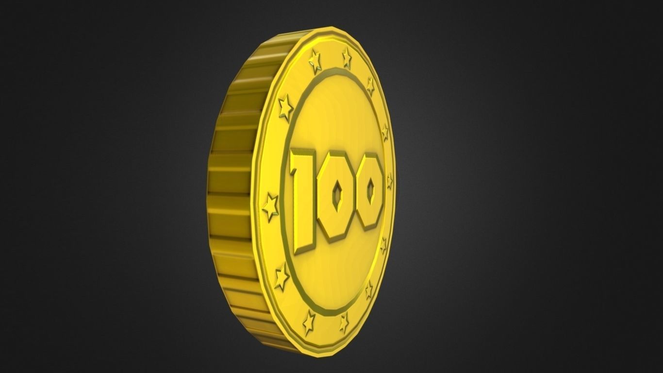 Game-Ready 100 Points Gold Coin Aseet Low-poly 3D model_5
