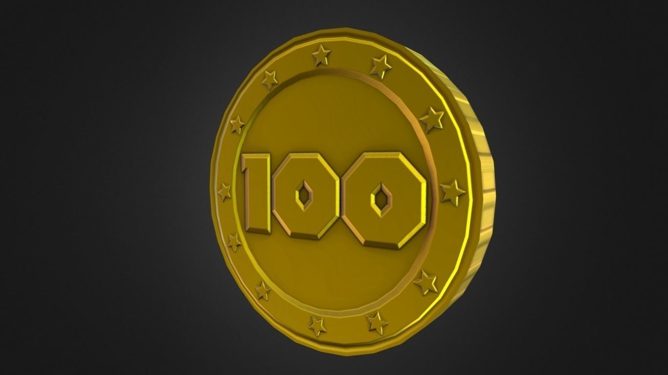 Game-Ready 100 Points Gold Coin Aseet Low-poly 3D model_2