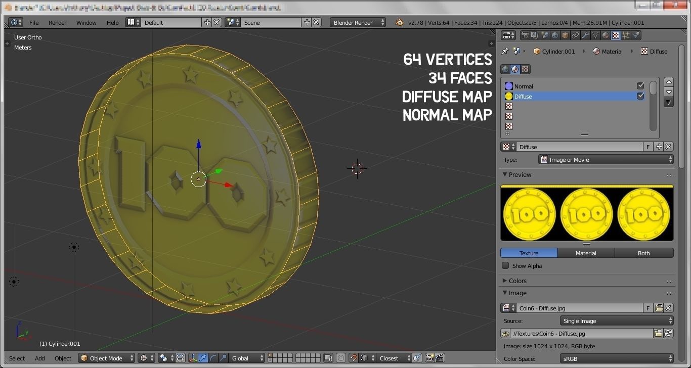 Game-Ready 100 Points Gold Coin Aseet Low-poly 3D model_12