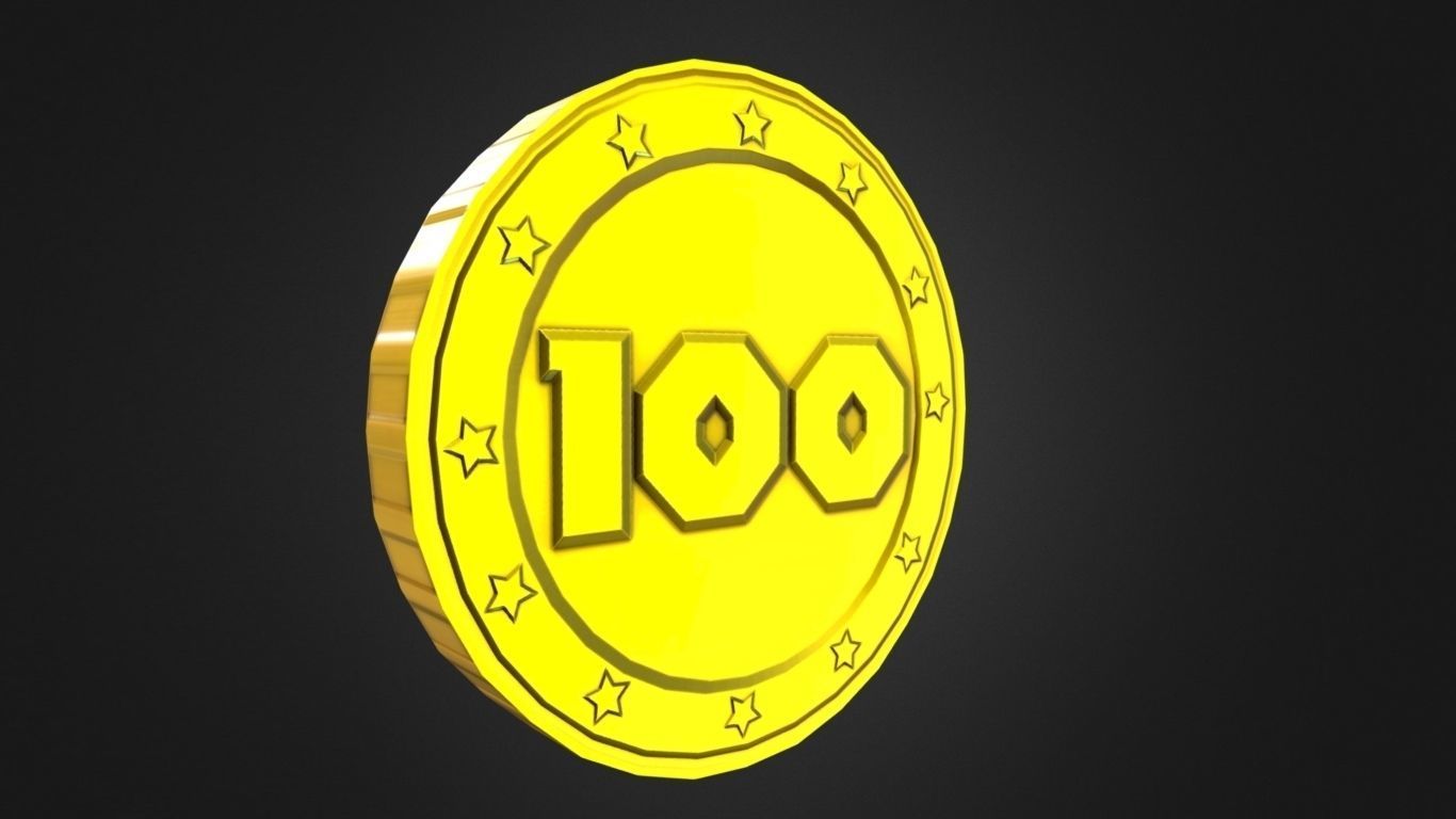 Game-Ready 100 Points Gold Coin Aseet Low-poly 3D model_6