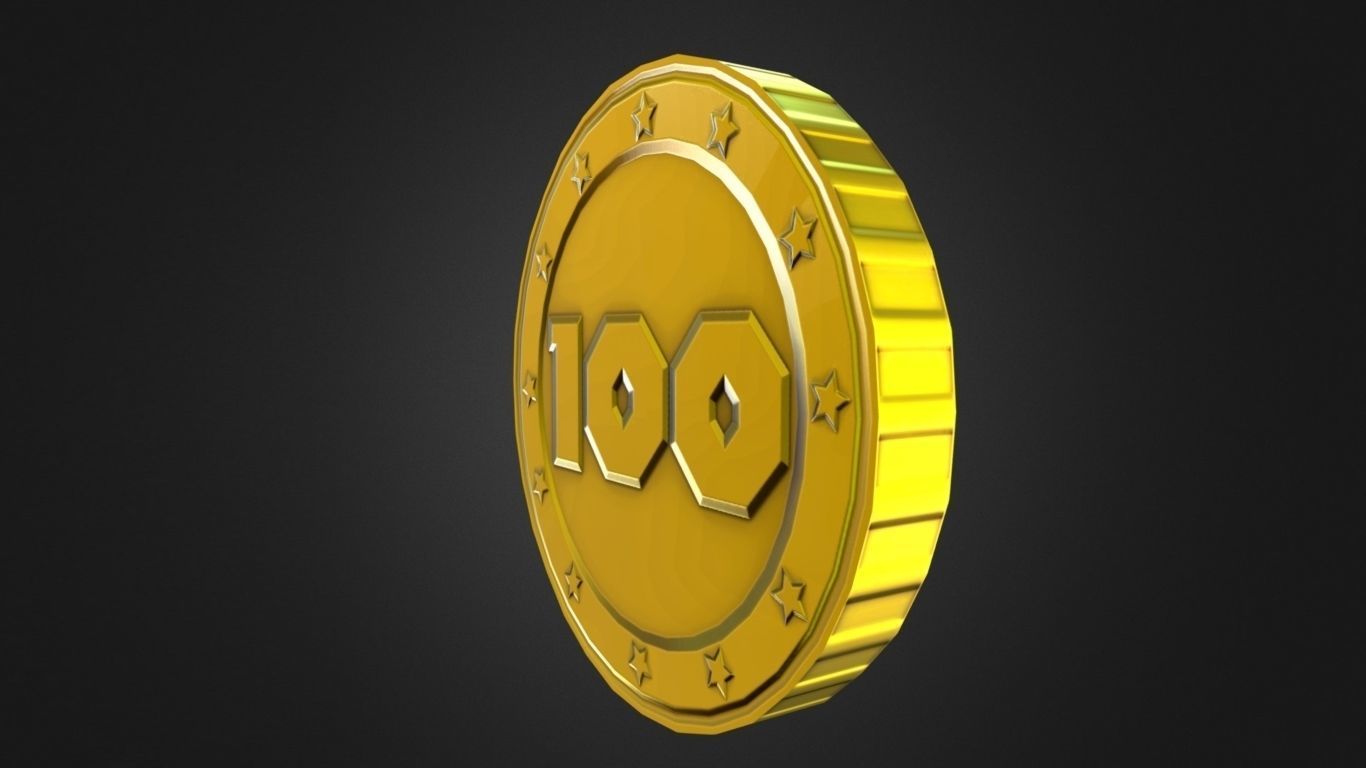 Game-Ready 100 Points Gold Coin Aseet Low-poly 3D model_8