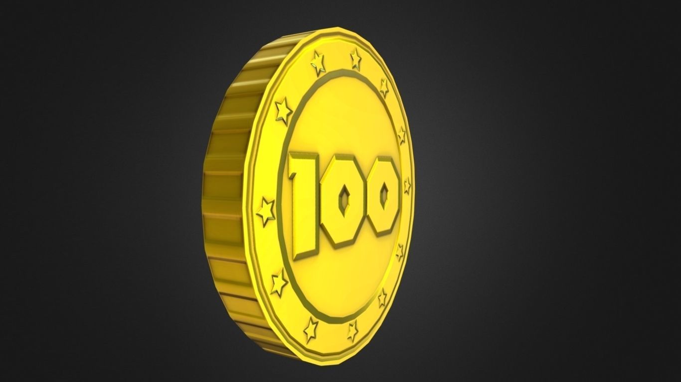 Game-Ready 100 Points Gold Coin Aseet Low-poly 3D model_10