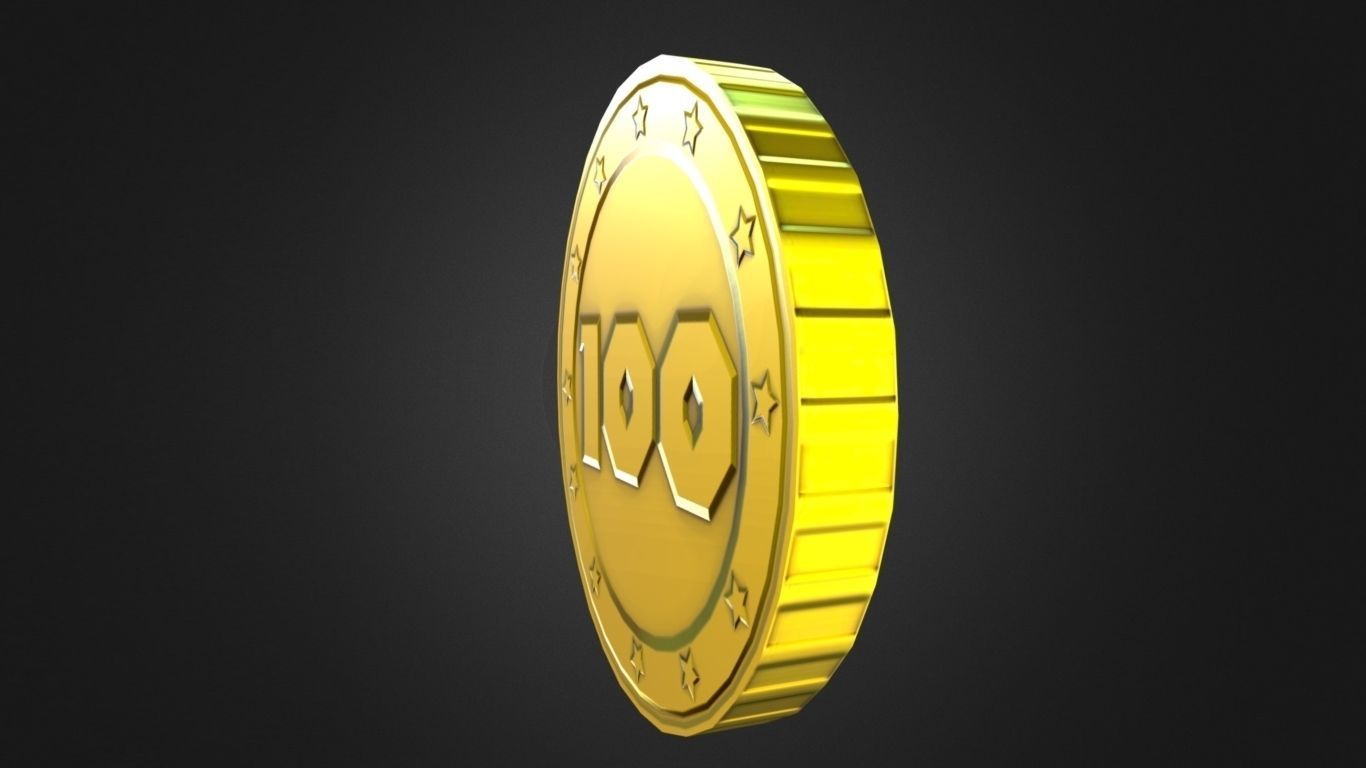 Game-Ready 100 Points Gold Coin Aseet Low-poly 3D model_3
