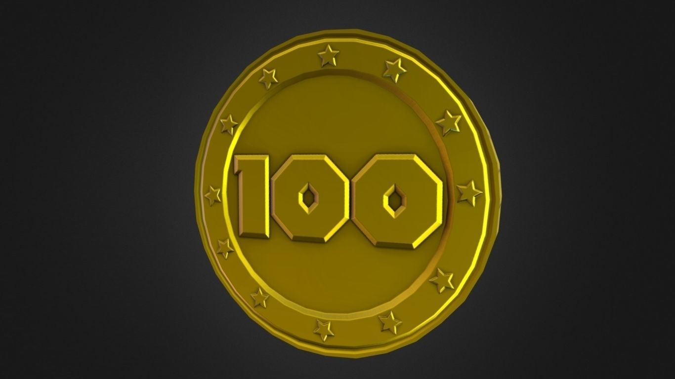 Game-Ready 100 Points Gold Coin Aseet Low-poly 3D model_7