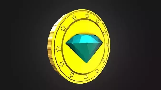 Game-Ready Blue Gem Gold Coin Asset Low-poly 3D model