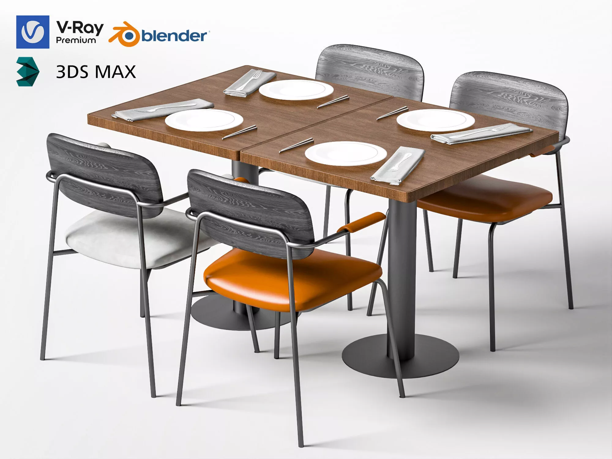 Modern Wood Dining Table Chair Set 3D Model 3D model