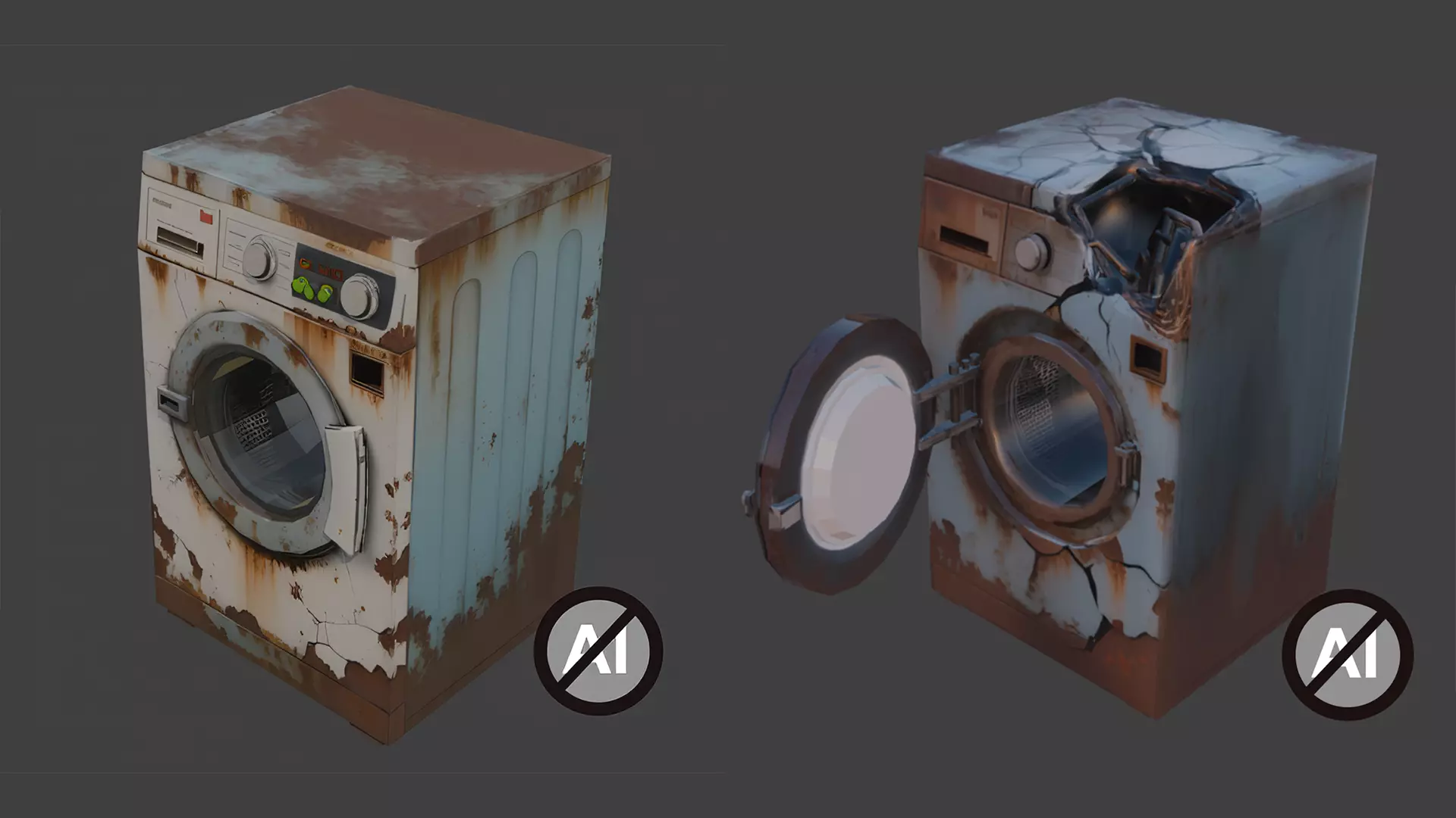 Rusty Washing Machine Pack Low-poly 3D model