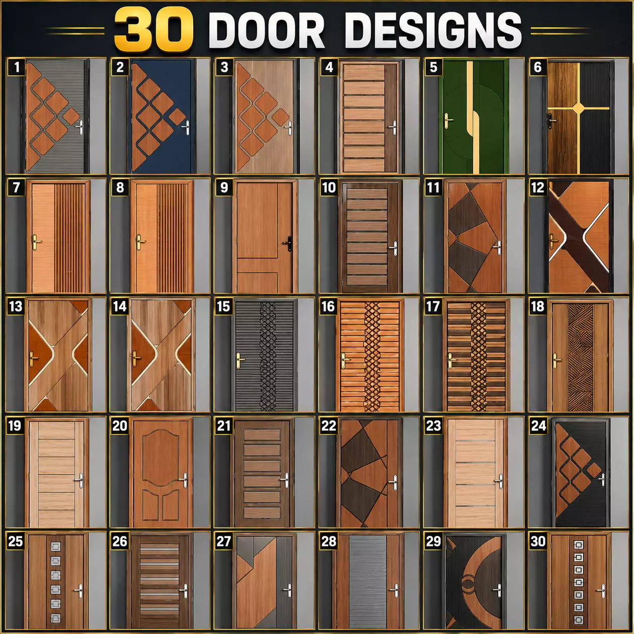Luxury Fluted Timber Door with Geometric Overlay 3D model