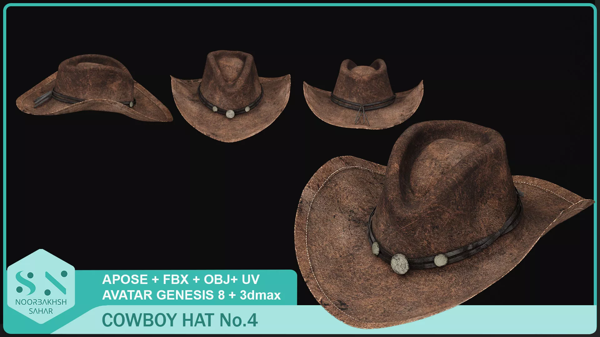 Authentic Distressed Leather Cowboy Hat No 4 3D model