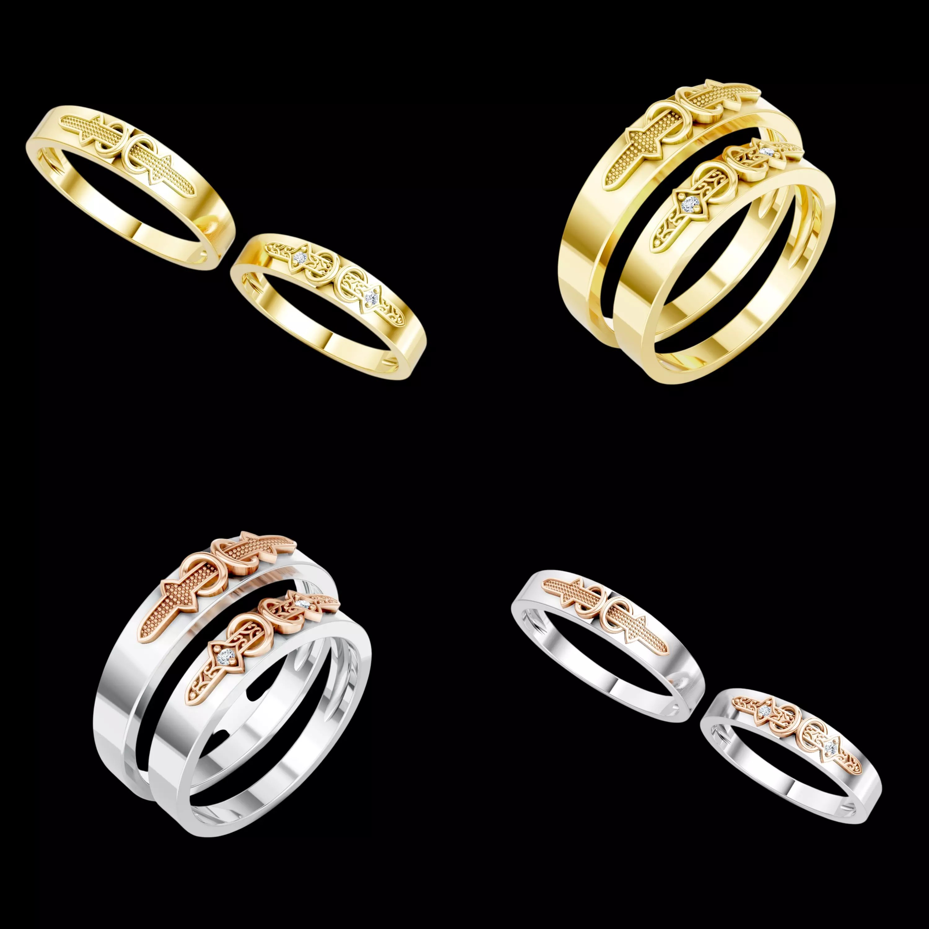 Celtic Wedding Ring CAD STL 3DM Couple Band Diamond Ring Set 3D print model