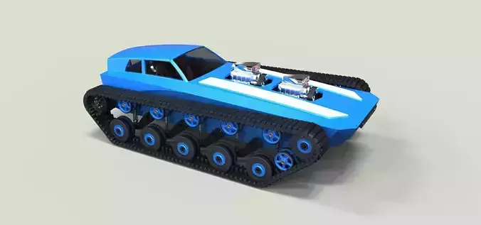 Muscle car on tracks 3D model