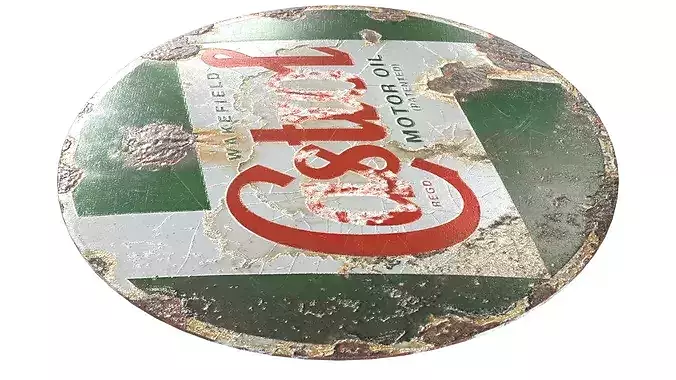 Vintage Castrol Oil Enamel Sign Low-poly 3D model 7