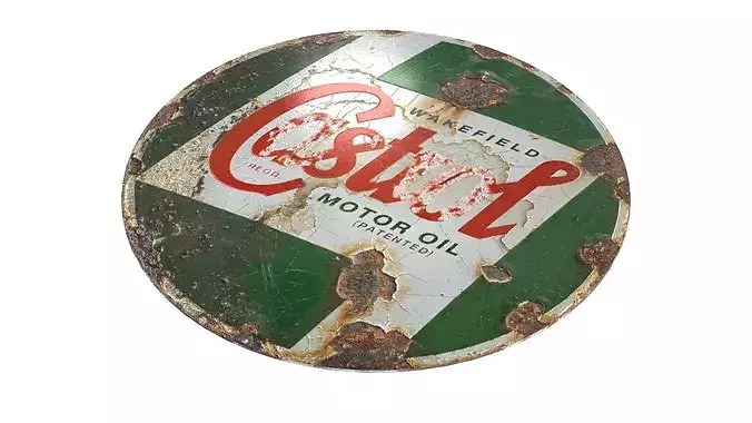 Vintage Castrol Oil Enamel Sign Low-poly 3D model 2
