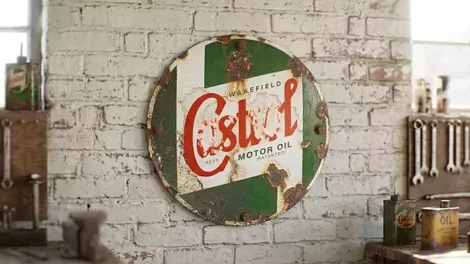 Vintage Castrol Oil Enamel Sign Low-poly 3D model