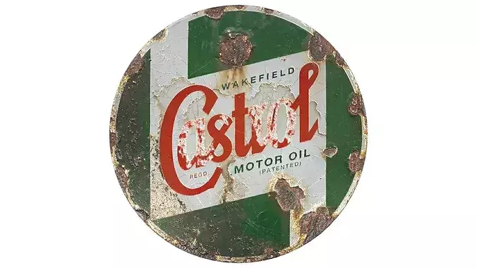 Vintage Castrol Oil Enamel Sign Low-poly 3D model 5