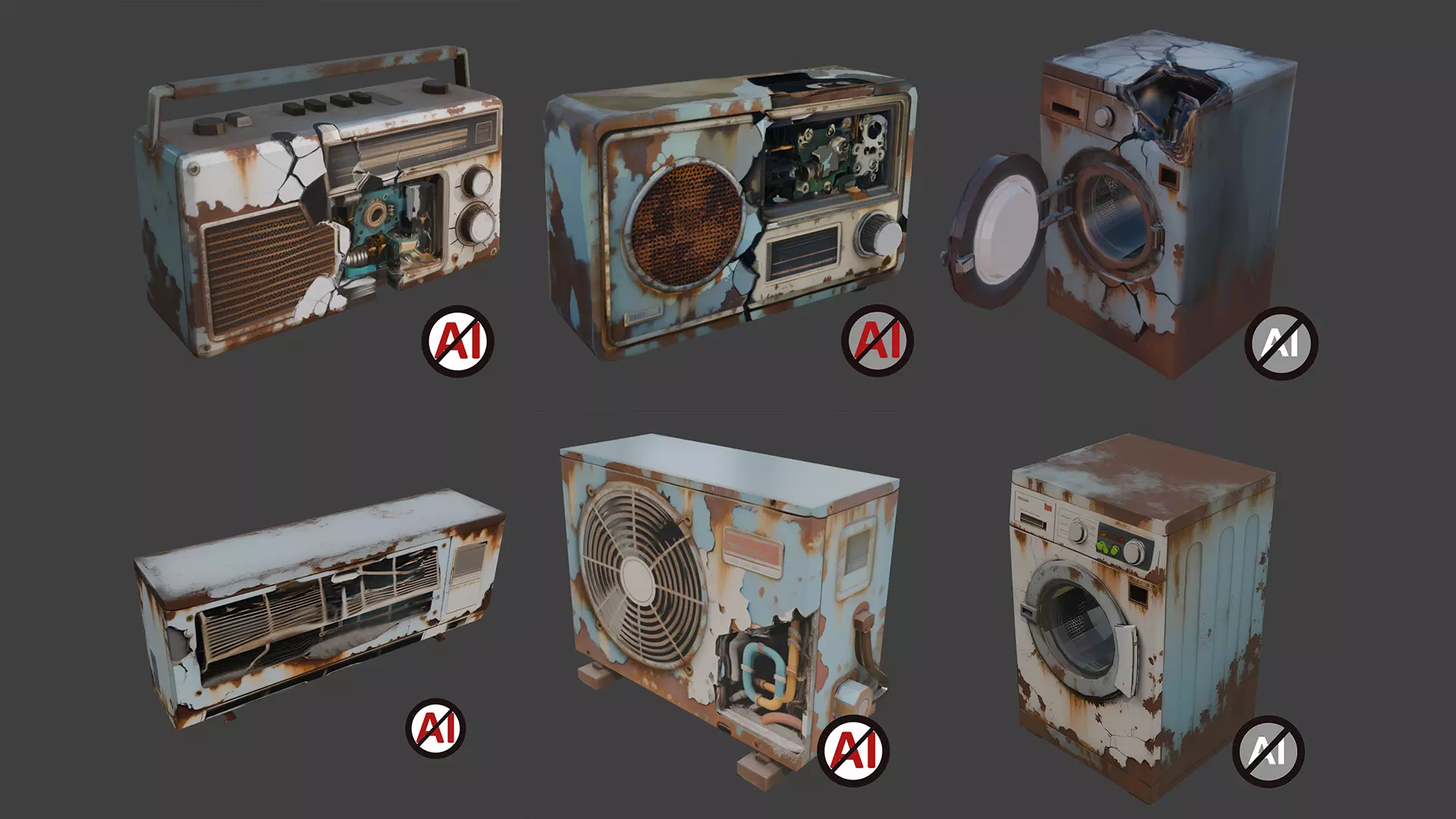 Rusty Abandoned Appliance Collection Pack Low-poly 3D model