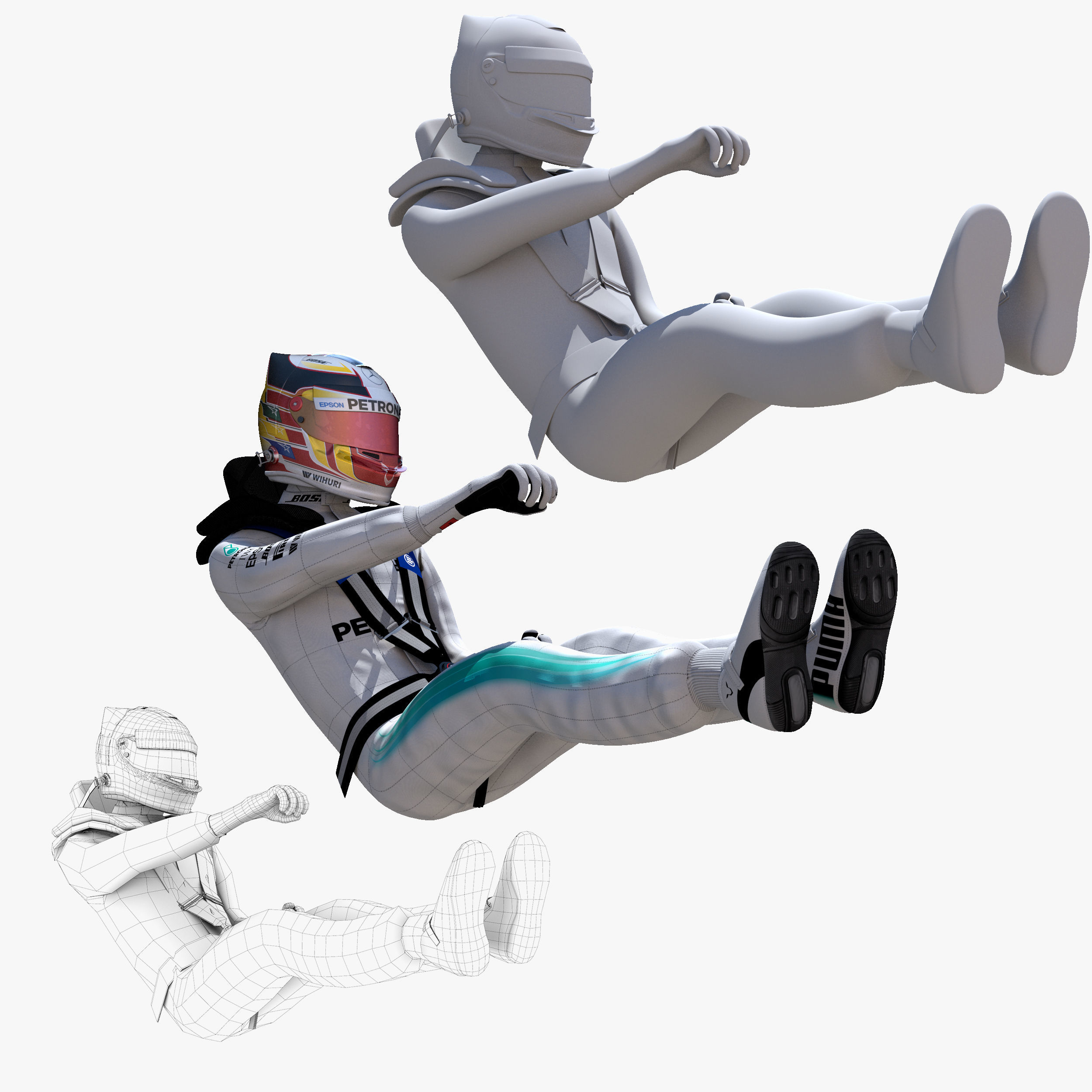 Lewis Hamilton 2017 Low-poly 3D model_4